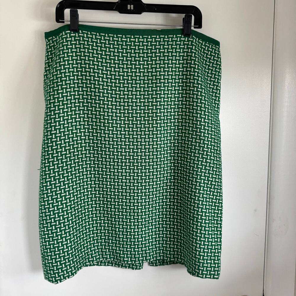 Talbots Womens Green White Woven Tweed Lined Pencil Skirt Plus Size 16 Career